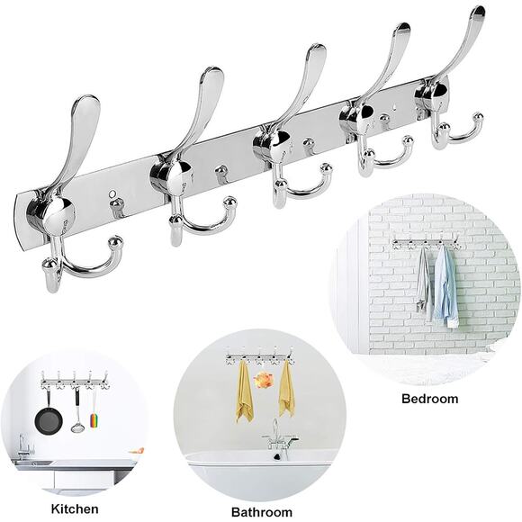 15 hook Stainless Steel Wall Mounted Coat Towel Hooks 16 inch long - Picture 3 of 8